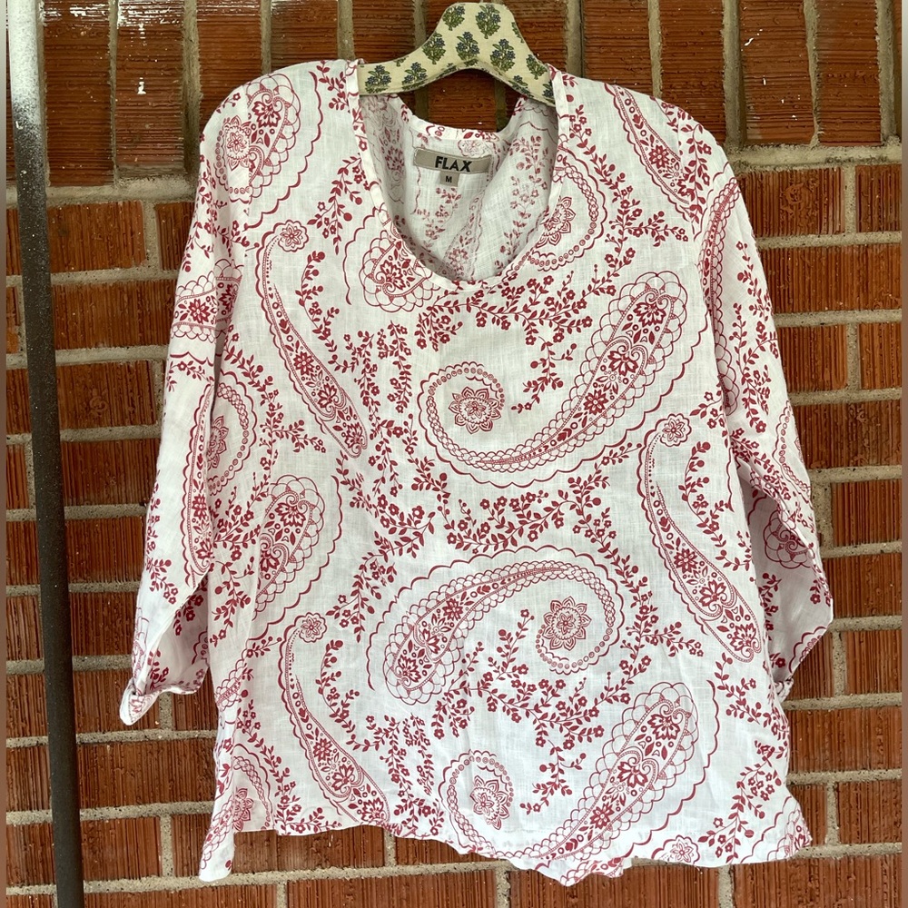 FLAX paisley patterned cuffed sleeved linen blouse